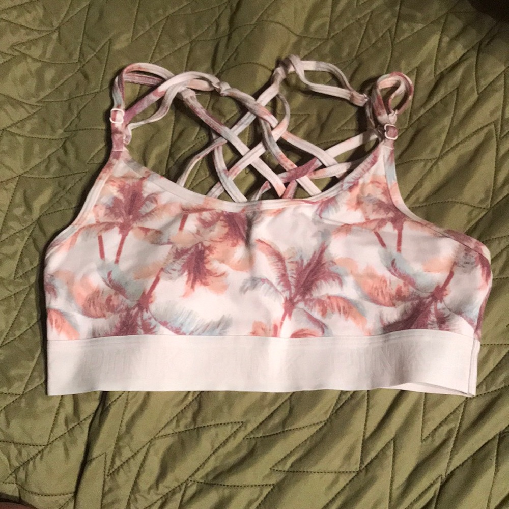 Pink tropical palm tree Strappy Bralette